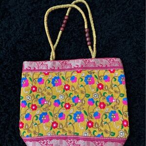 Floral Embroidered Tote Bag - Yellow and Pink